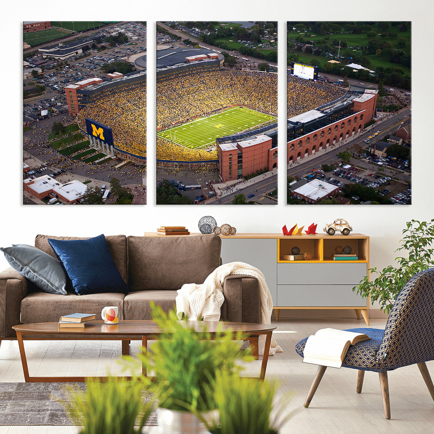 MGV-CV-60X30-3P - University of Michigan Wolverines Football Team Print - Ann Arbor Michigan Stadium Wall Art Canvas