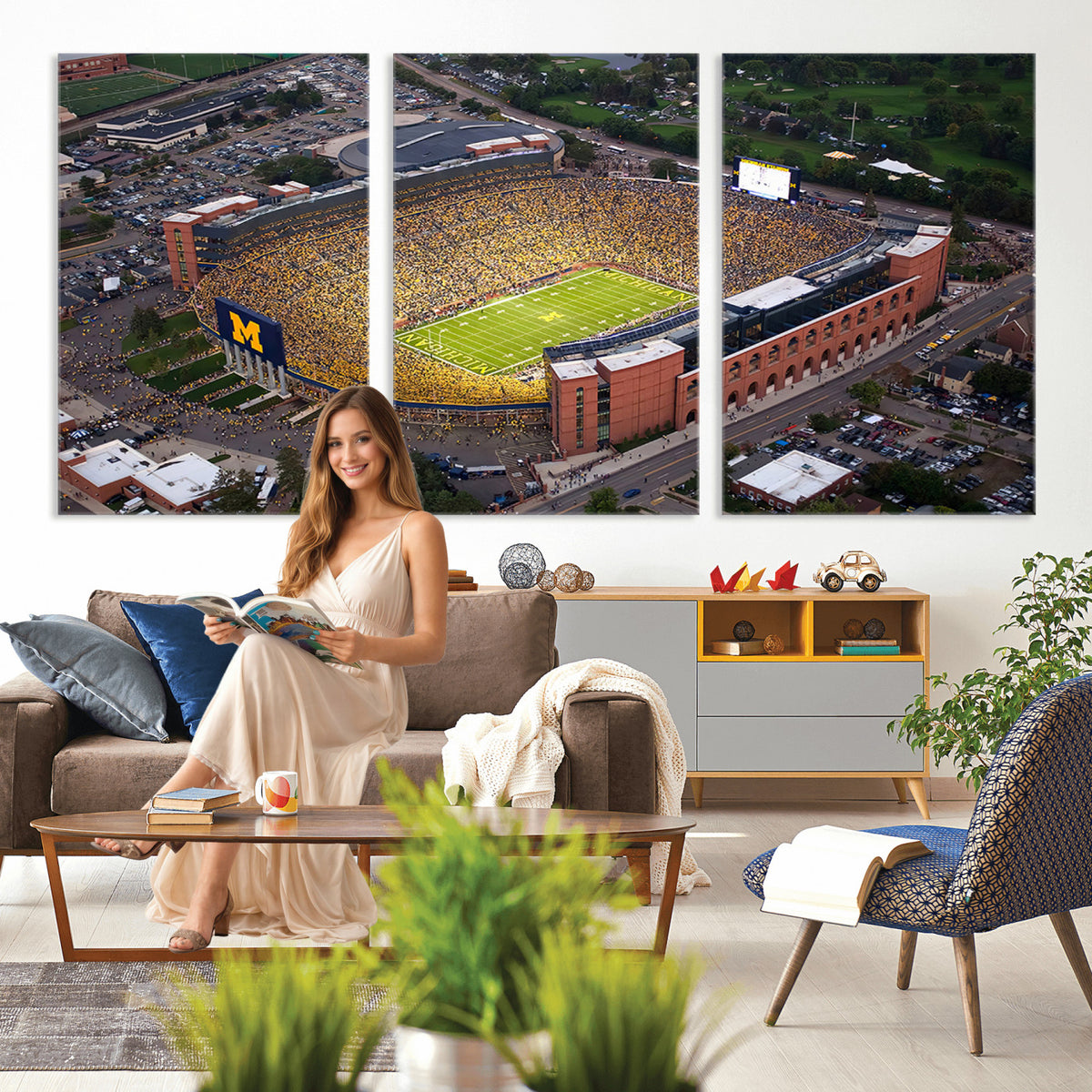 95248-PAN-FL-20X10 - University of Michigan Wolverines Football Team Print - Ann Arbor Michigan Stadium Wall Art Canvas