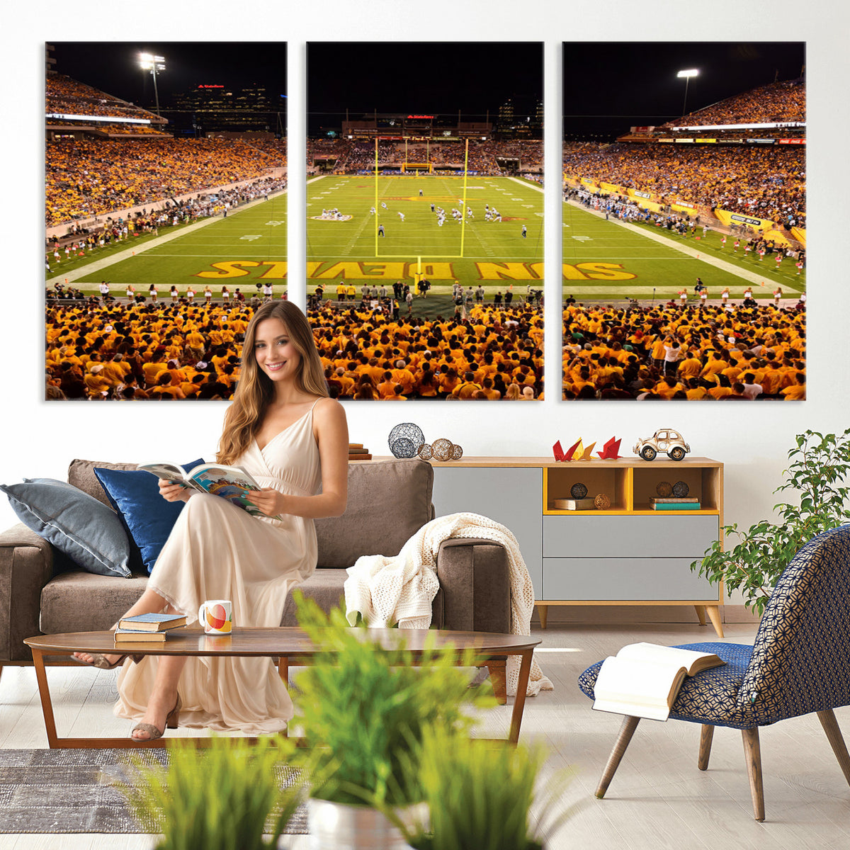 21588-MGV-CV-36X24 - ASU Sun Devils Football Team Print - Phoenix Mountain America Stadium Wall Art Canvas Print