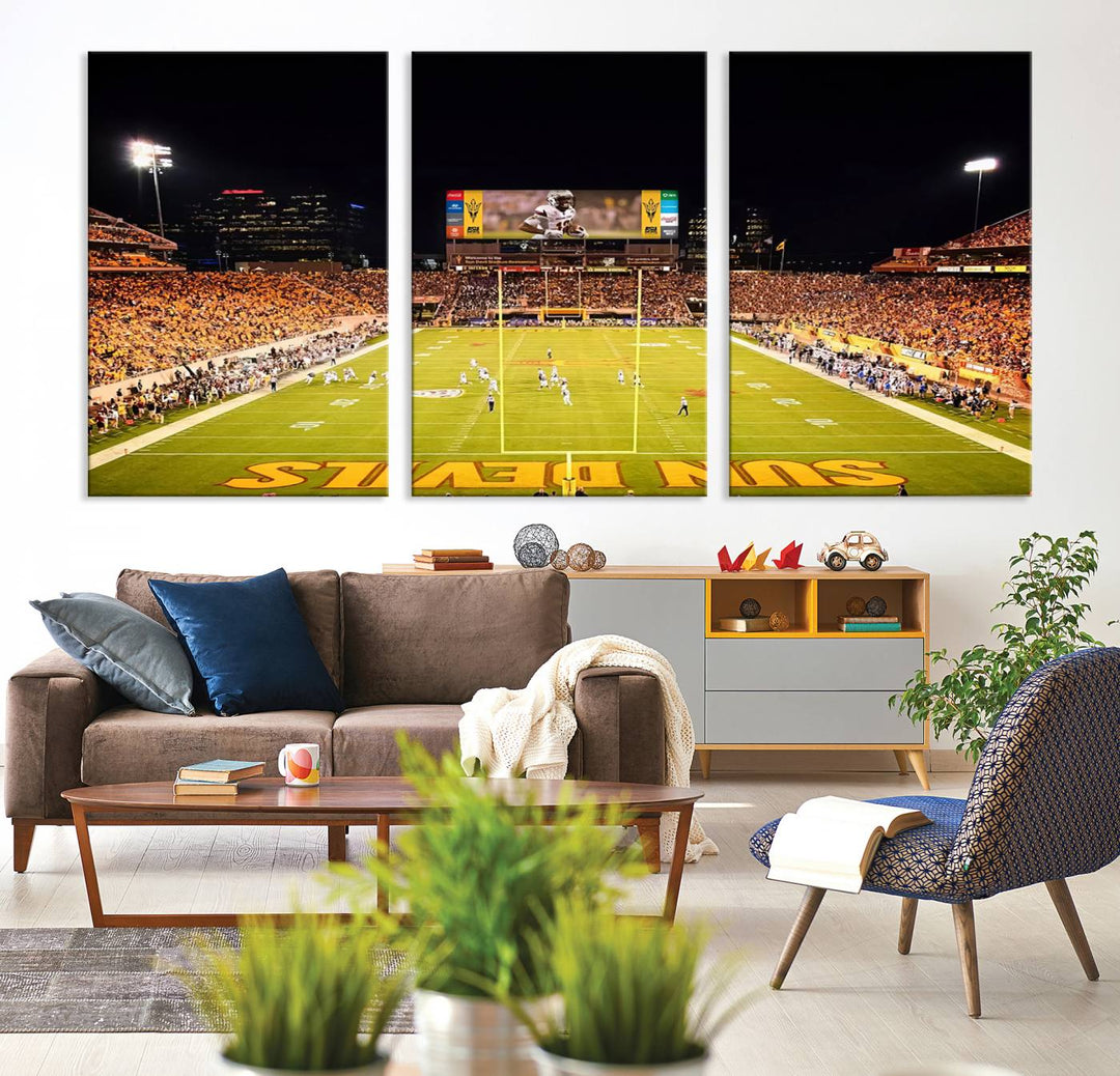 ASU Sun Devils Football Team Print - Phoenix Mountain America Stadium Wall Art Canvas Print