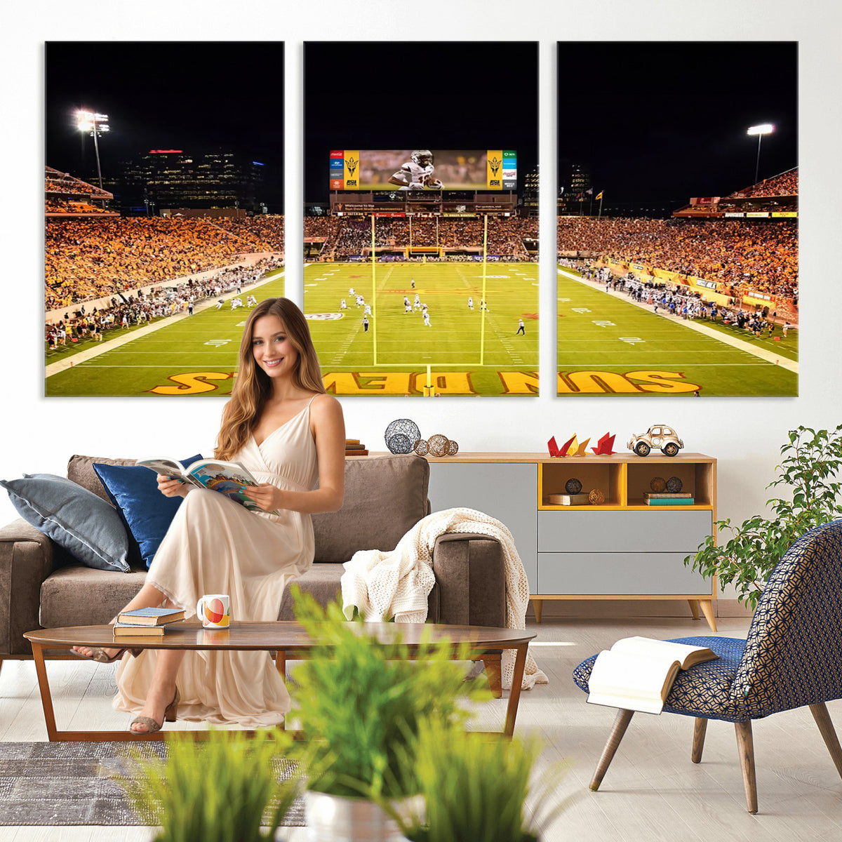 87612-MGV-CV-36X24 - ASU Sun Devils Football Team Print - Phoenix Mountain America Stadium Canvas Print