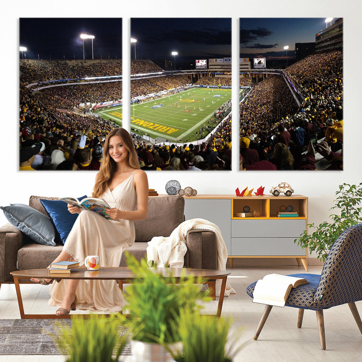 75716-MGV-CV-36X24 - ASU Sun Devils Football Team Print Canvas - Phoenix Mountain America Stadium Wall Art Canvas Print