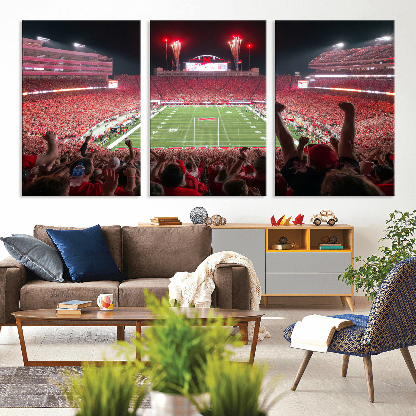 MGV-CV-60X30-3P - University of Nebraska Cornhuskers Football Team Print - Lincoln Memorial Stadium Wall Art Canvas