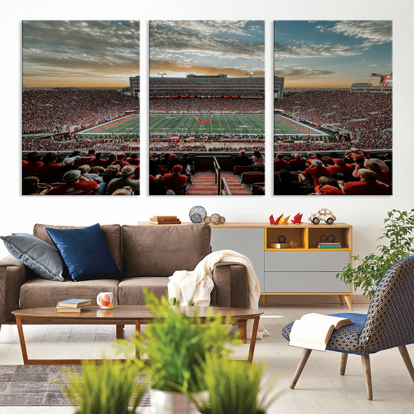 MGV-CV-60X30-3P - University of Nebraska Cornhuskers Football Team Print - Lincoln Memorial Stadium Art Canvas Print