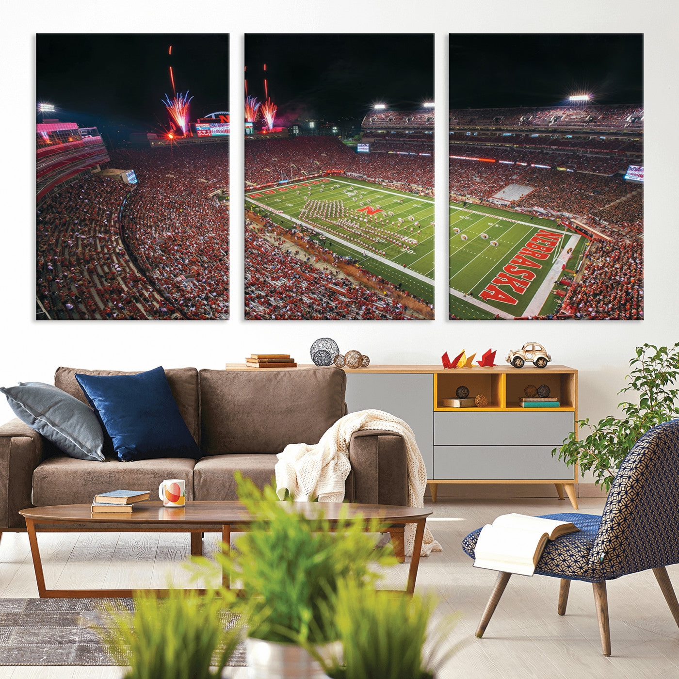 MGV-CV-60X30-3P - University of Nebraska Cornhuskers Football Team Print - Lincoln Memorial Stadium Wall Art Canvas
