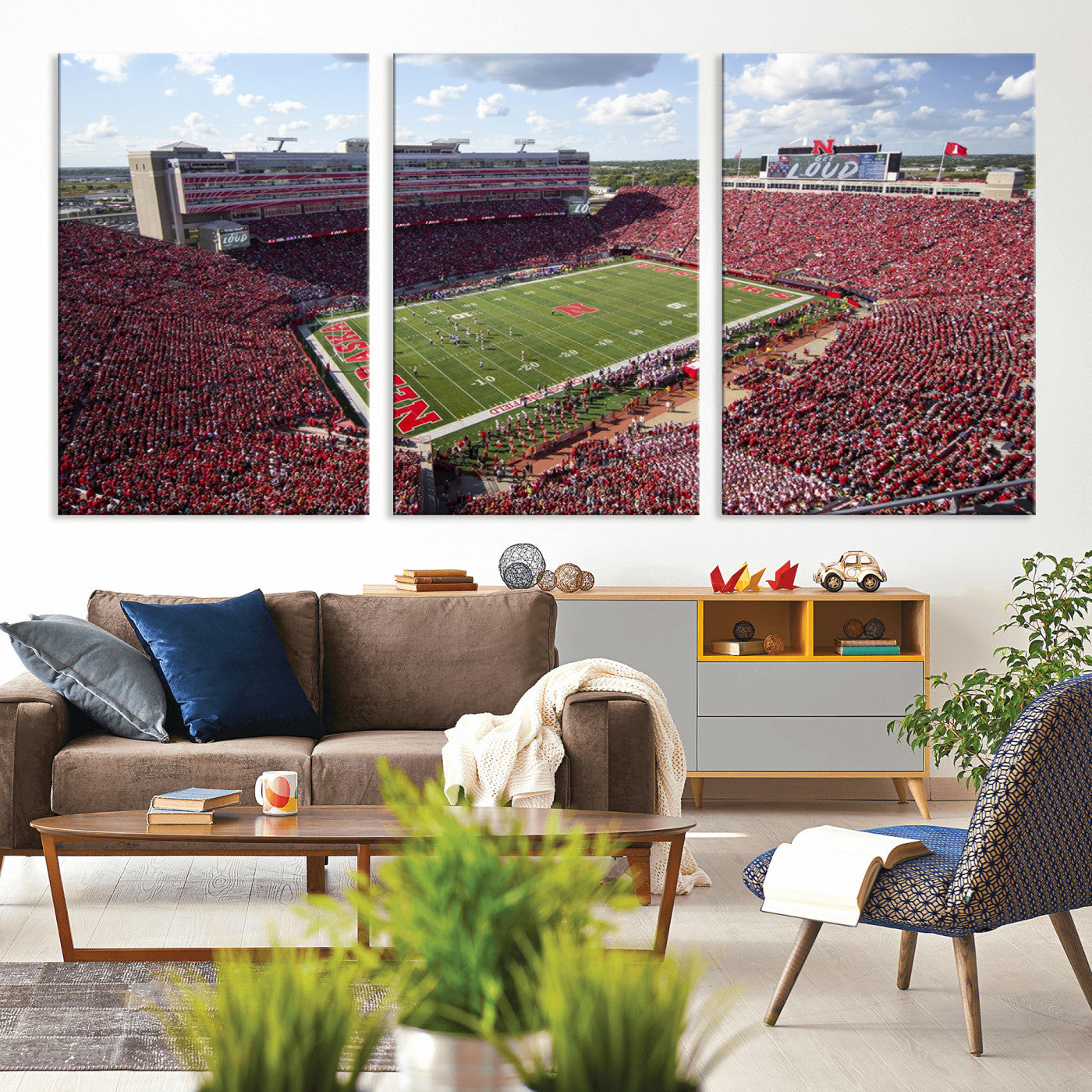 MGV-CV-60X30-3P - University of Nebraska Cornhuskers Football Team Print - Lincoln Memorial Stadium Wall Art Canvas