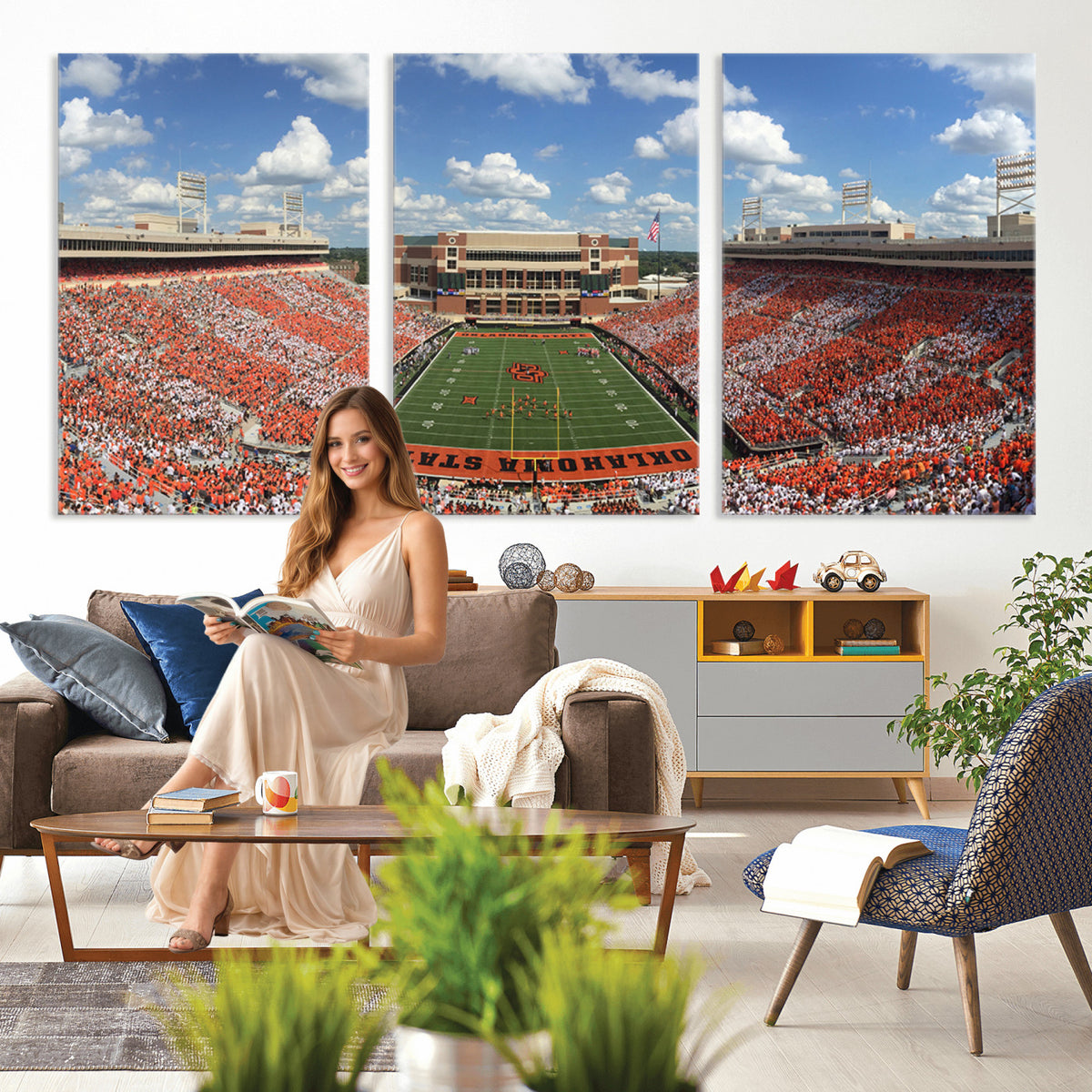 65192-MGV-CV-36X24 - Oklahoma State Cowboys Football Team Print - Stillwater Boone Pickens Stadium Wall Art Canvas Print
