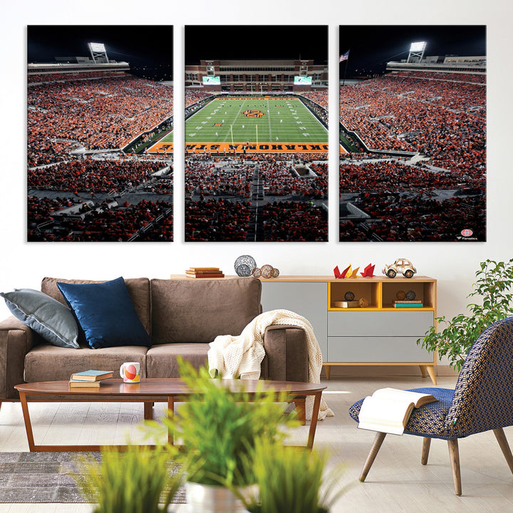 Oklahoma State Cowboys Football Team Print - Stillwater Boone Pickens Stadium Wall Art Canvas Print