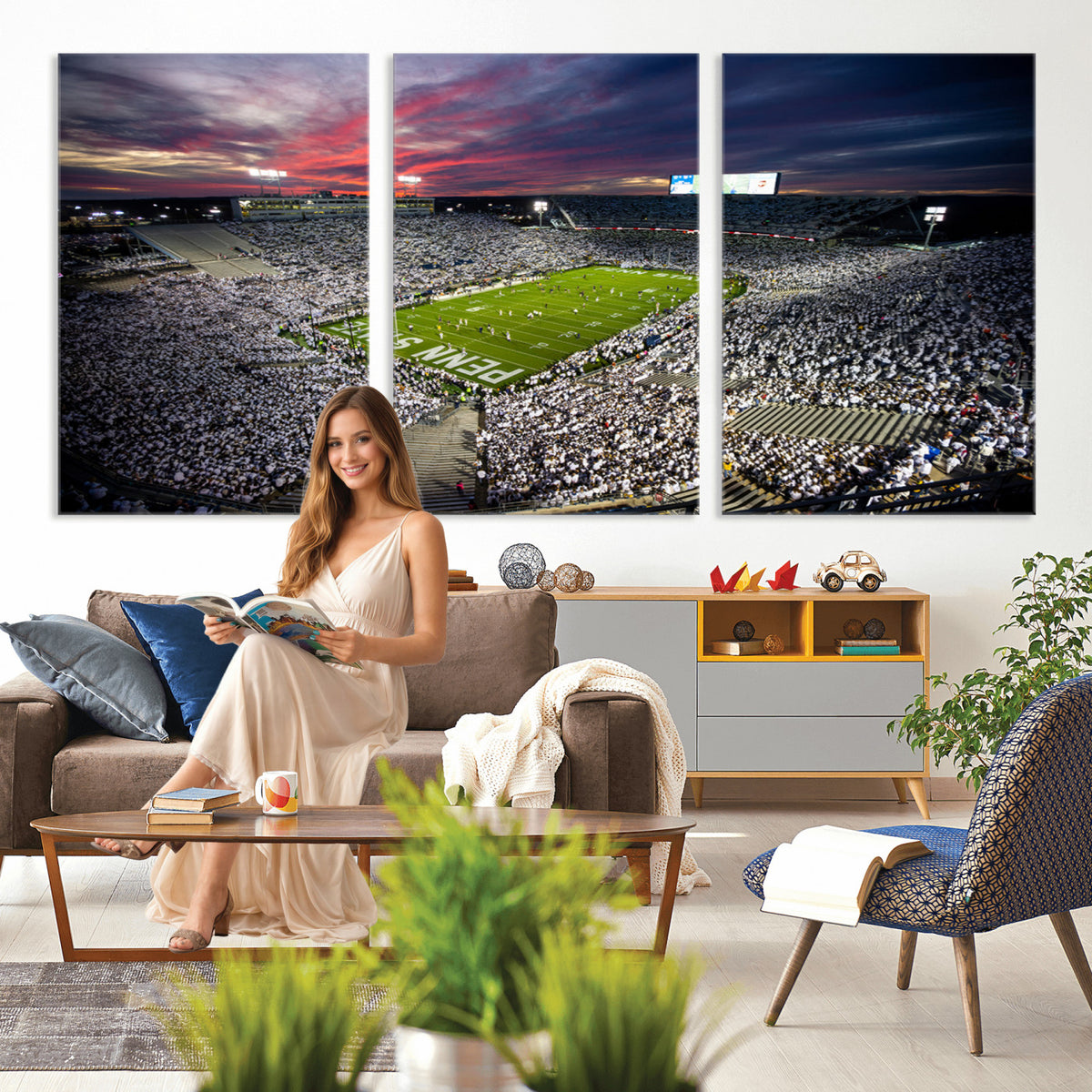 37304-MGV-CV-36X24 - Penn State Nittany Lions Football Team Print - University Park Beaver Stadium Art Canvas Print