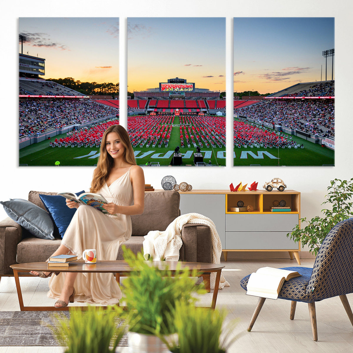 35266-MGV-CV-36X24 - NC State Wolfpack Football Team Print Wall Art - Raleigh Carter-Finley Stadium Wall Art Canvas Print
