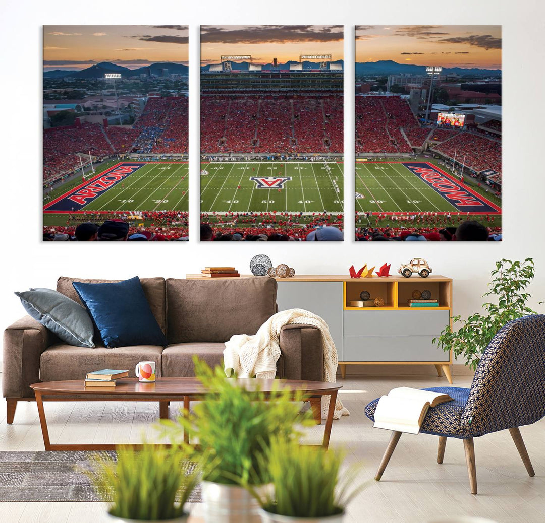 Arizona Wildcats Football Team Print - Tucson Arizona Stadium Wall Art Canvas Print