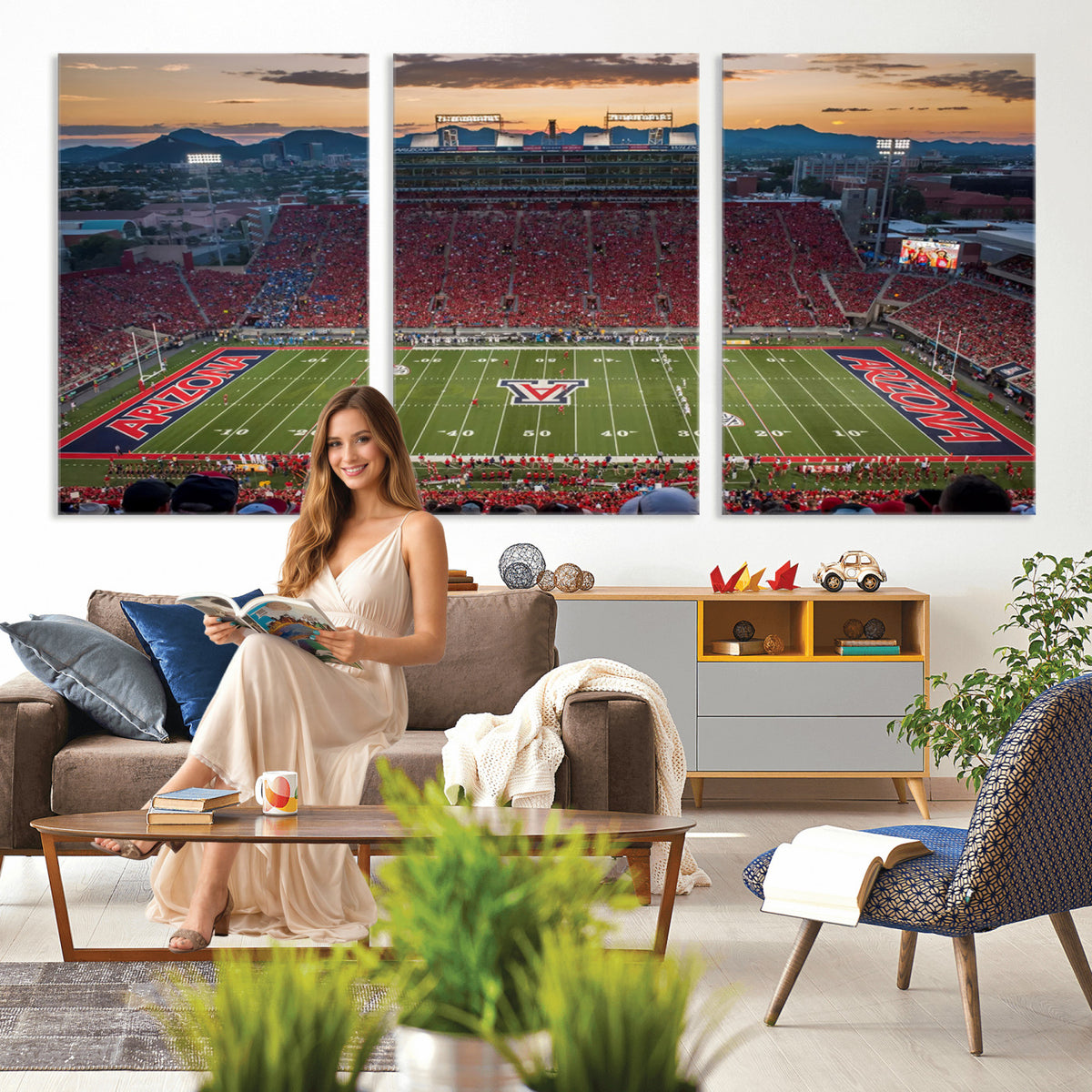99722-MGV-CV-36X24 - Framed Arizona Wildcats Football Team Print - Tucson Arizona Stadium Wall Art Canvas Print