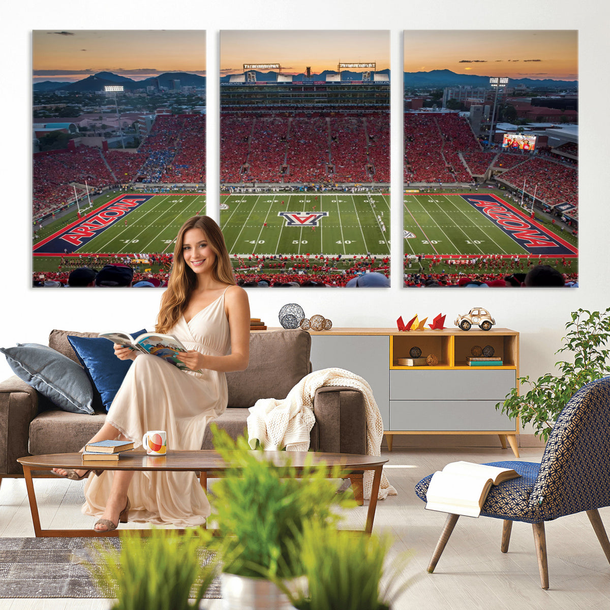 45563-MGV-CV-36X24 - Arizona Wildcats Football Team Print - Tucson Arizona Stadium Wall Art Canvas Print