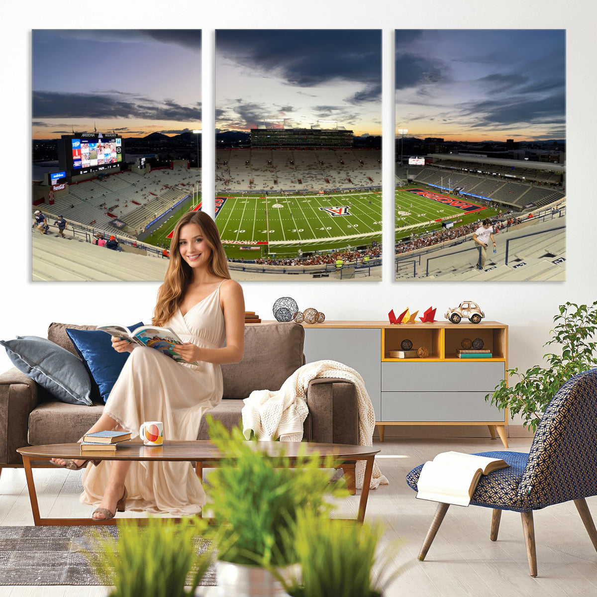 24339-MGV-CV-36X24 - Arizona Wildcats Football Team Print - Tucson Arizona Stadium Wall Art Canvas Print
