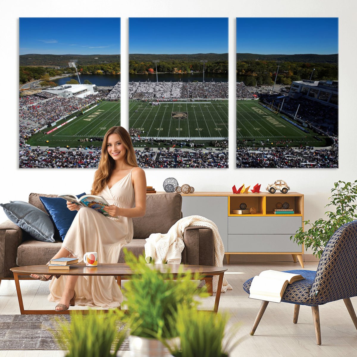 52056-MGV-CV-36X24 - Army Black Knights Football Team Print - West Point Michie Stadium Wall Art Canvas Print