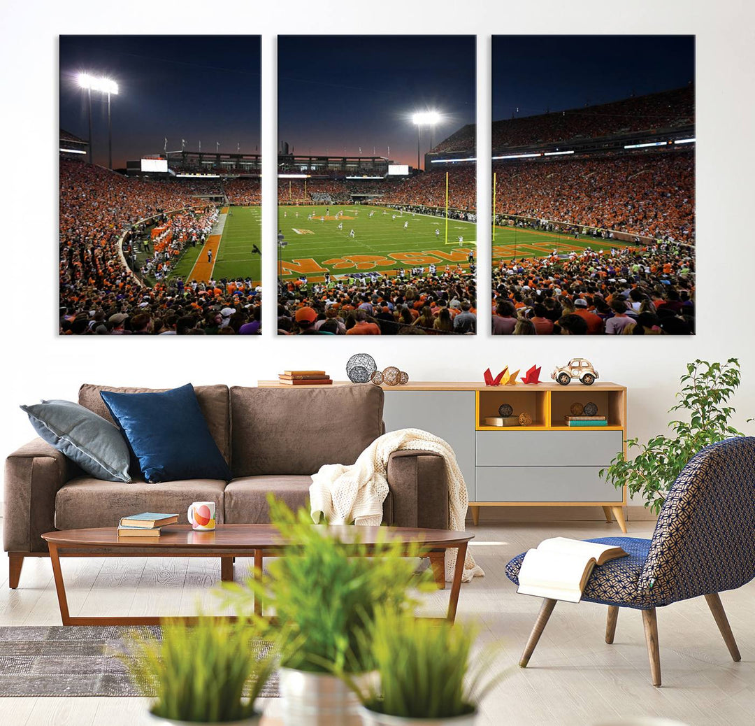 Clemson University Tigers Football Team Print - Clemson Memorial Stadium Wall Art Canvas Print