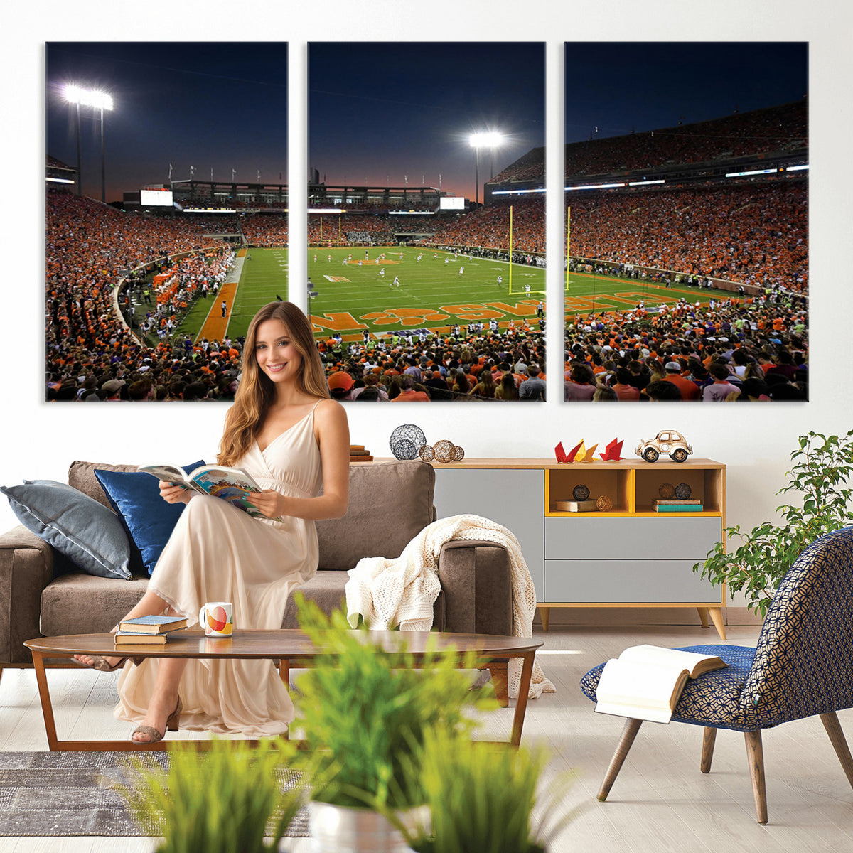 32340-MGV-CV-36X24 - Clemson University Tigers Art Print, Football Team Print