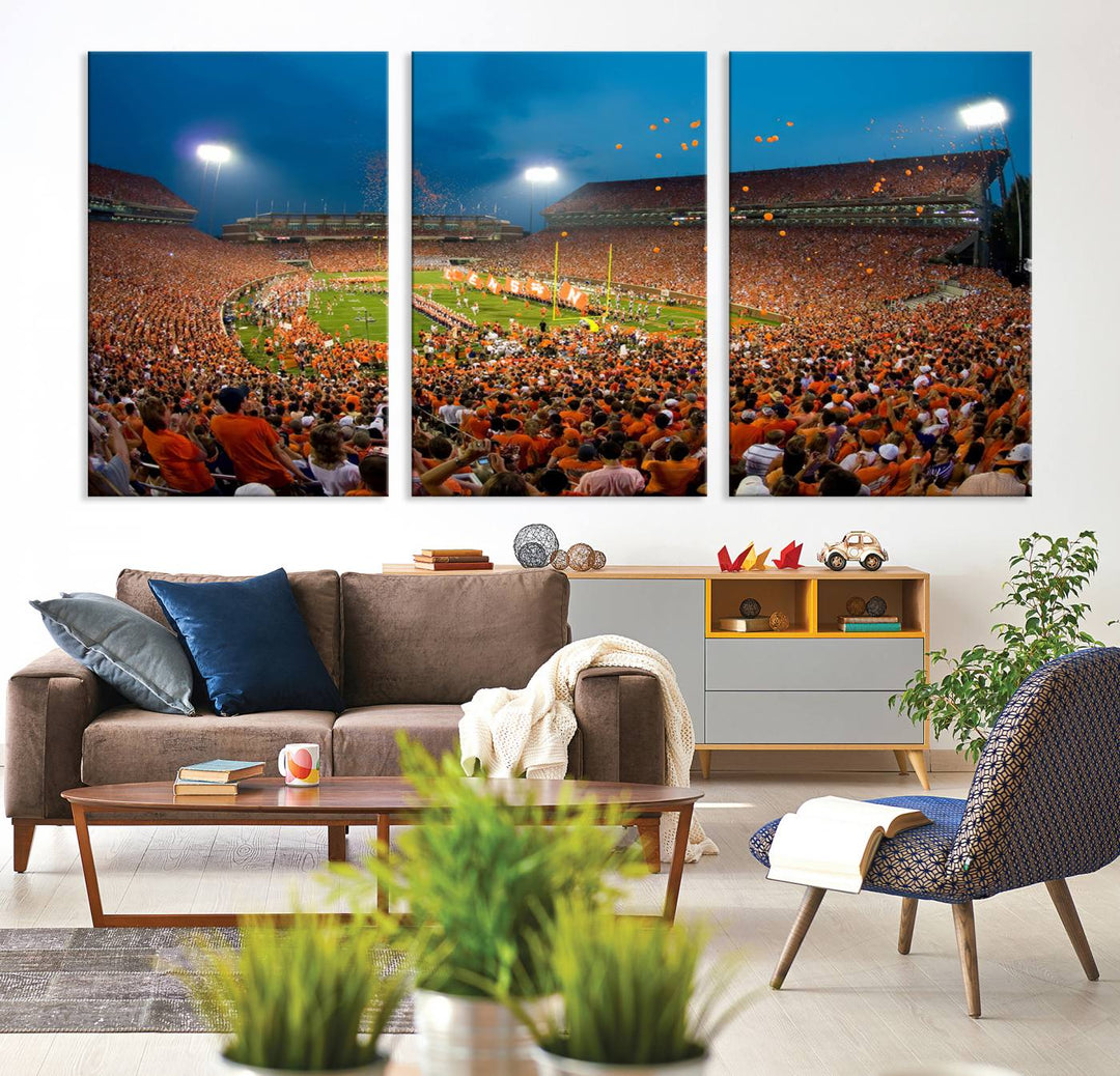 Clemson University Tigers Football Team Print - Clemson Memorial Stadium Wall Art Canvas Print