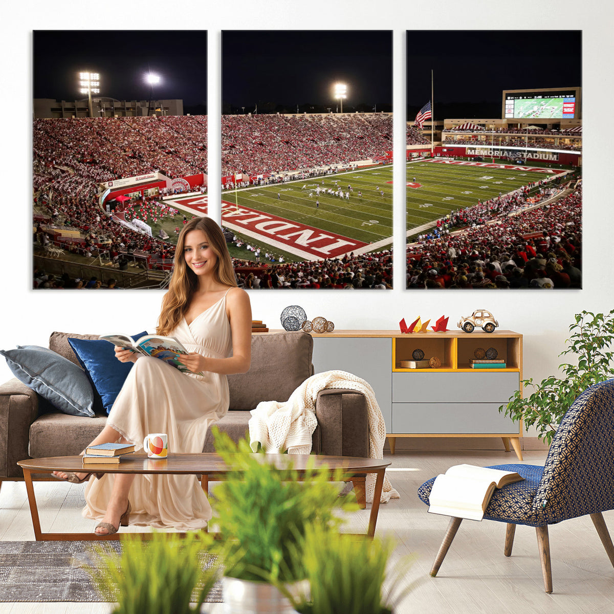 82748-MGV-CV-36X24 - Indiana University Hoosiers Football Team Print Canvas, Framed and Ready to Hang