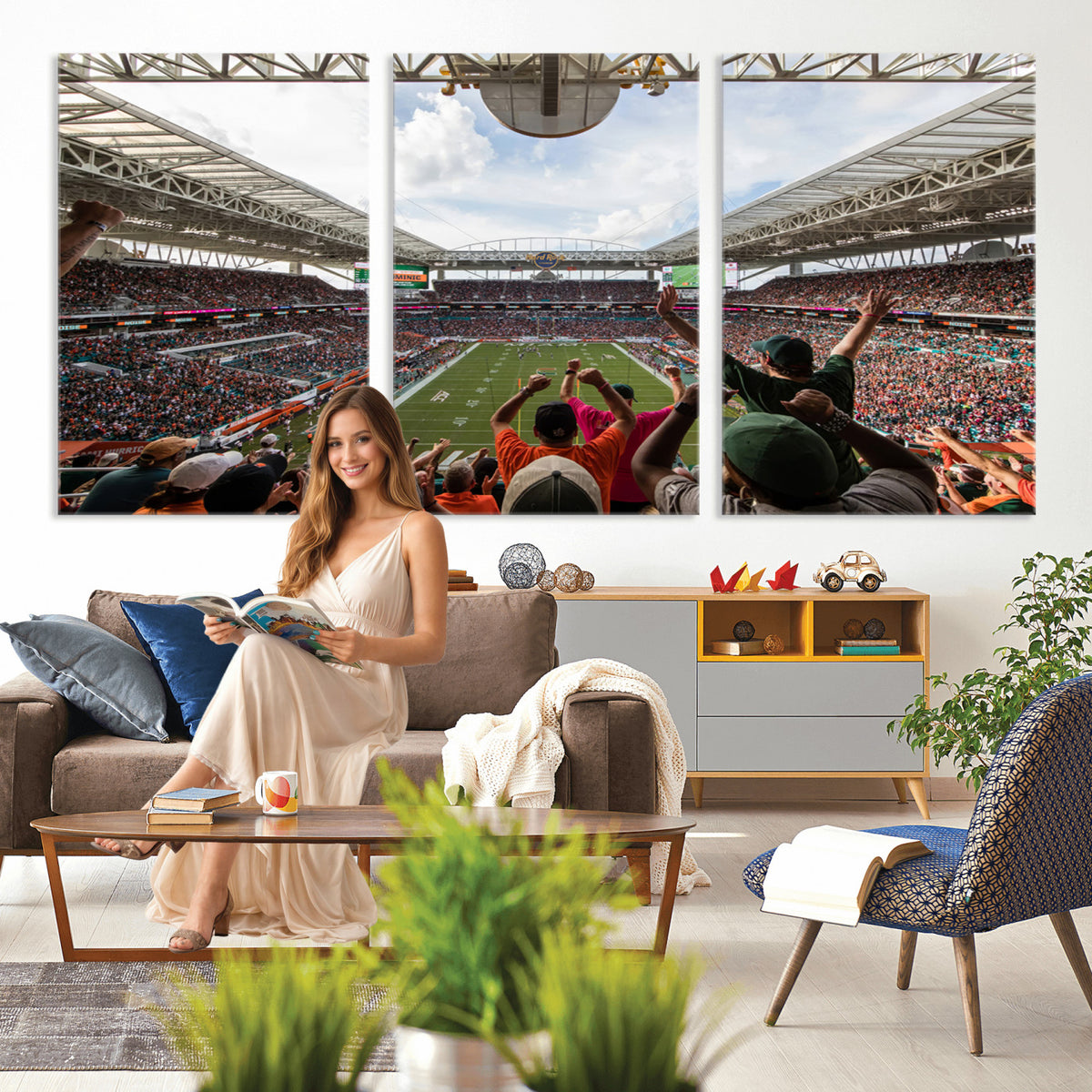 66239-PAN-FL-20X10 - Miami Hurricanes Football Team Wall Art Print - Miami Hard Rock Stadium Wall Art Canvas Print