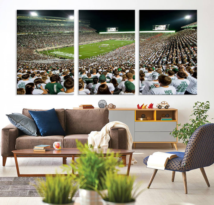 Michigan State Spartans Football Team Print - East Lansing Spartan Stadium Wall Art Canvas Print