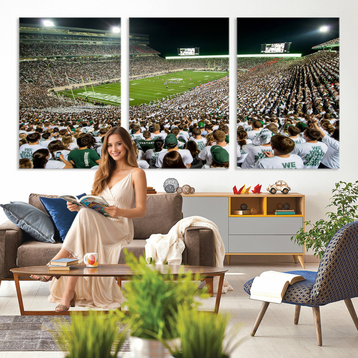30457-PAN-FL-20X10 - Michigan State Spartans Football Canvas Print - East Lansing Spartan Stadium Wall Art Canvas Print