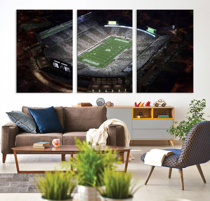 Michigan State Spartans Football Team Print - East Lansing Spartan Stadium Wall Art Canvas Print