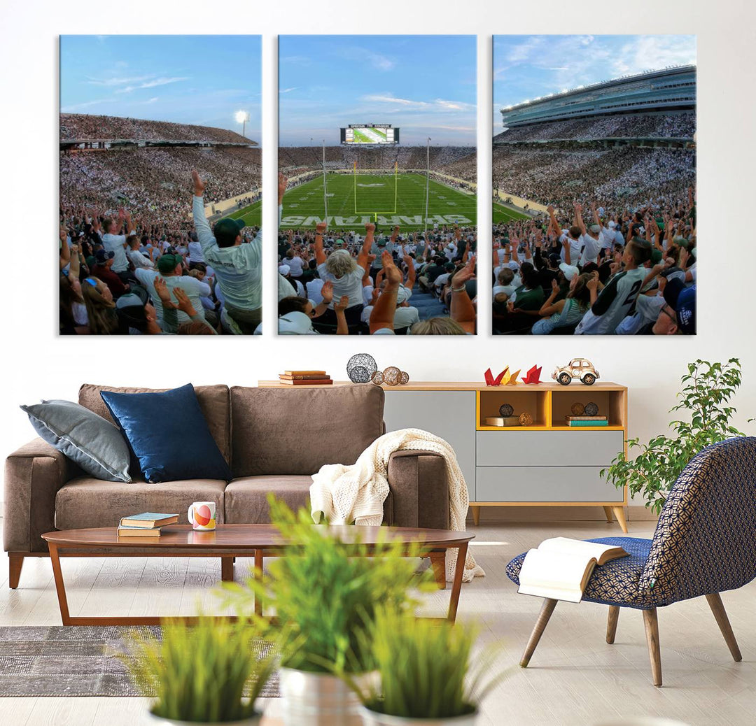 Michigan State Spartans Football Team Print - East Lansing Spartan Stadium Wall Art Canvas Print