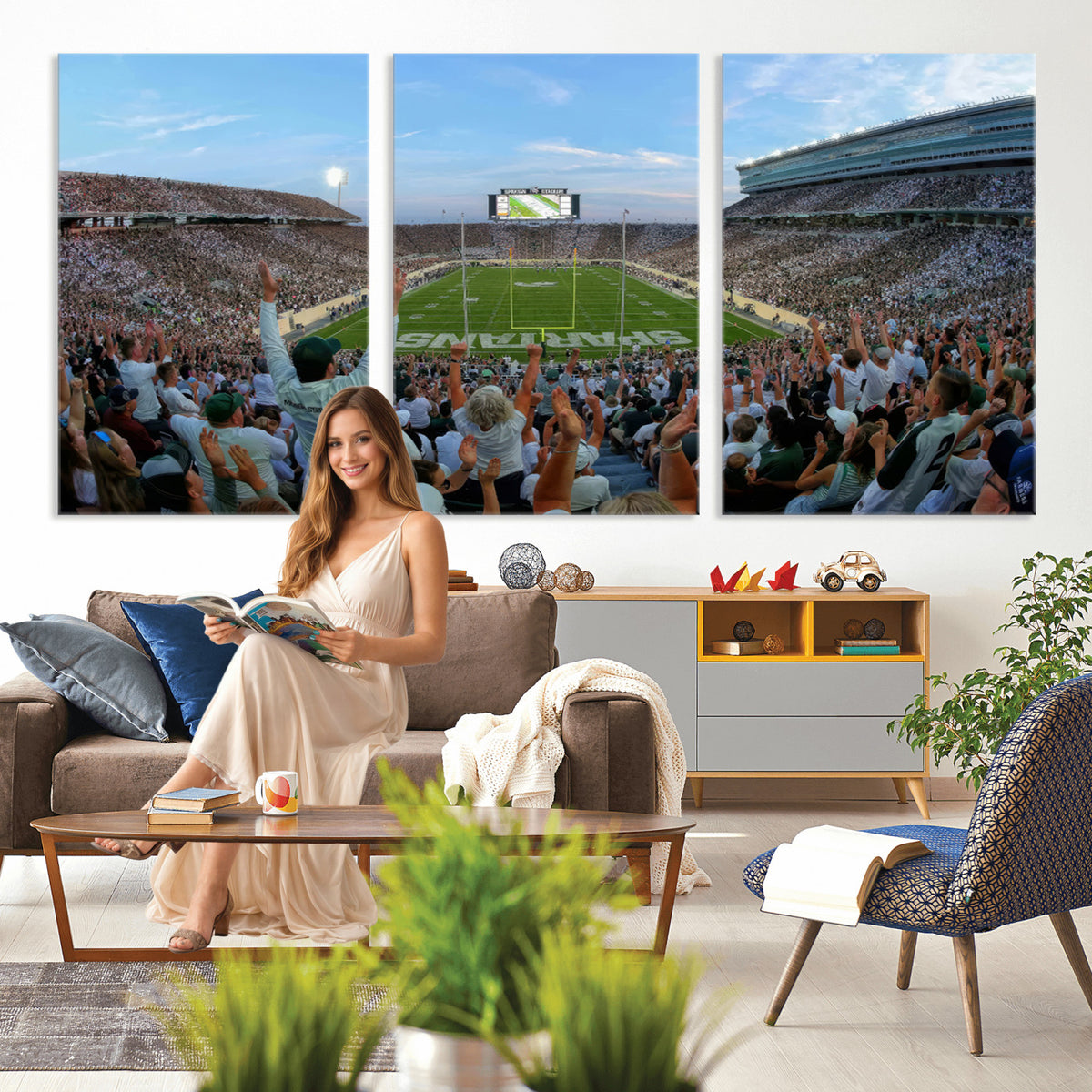 73105-PAN-FL-20X10 - Michigan State Spartans Football Team Art Print - East Lansing Spartan Stadium Wall Art Canvas Print