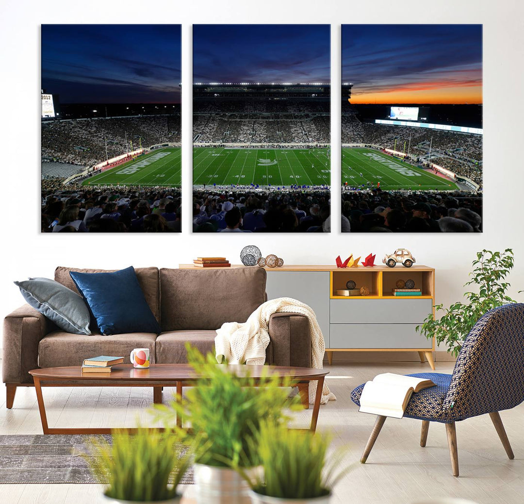 Michigan State Spartans Football Team Print - East Lansing Spartan Stadium Wall Art Canvas Print