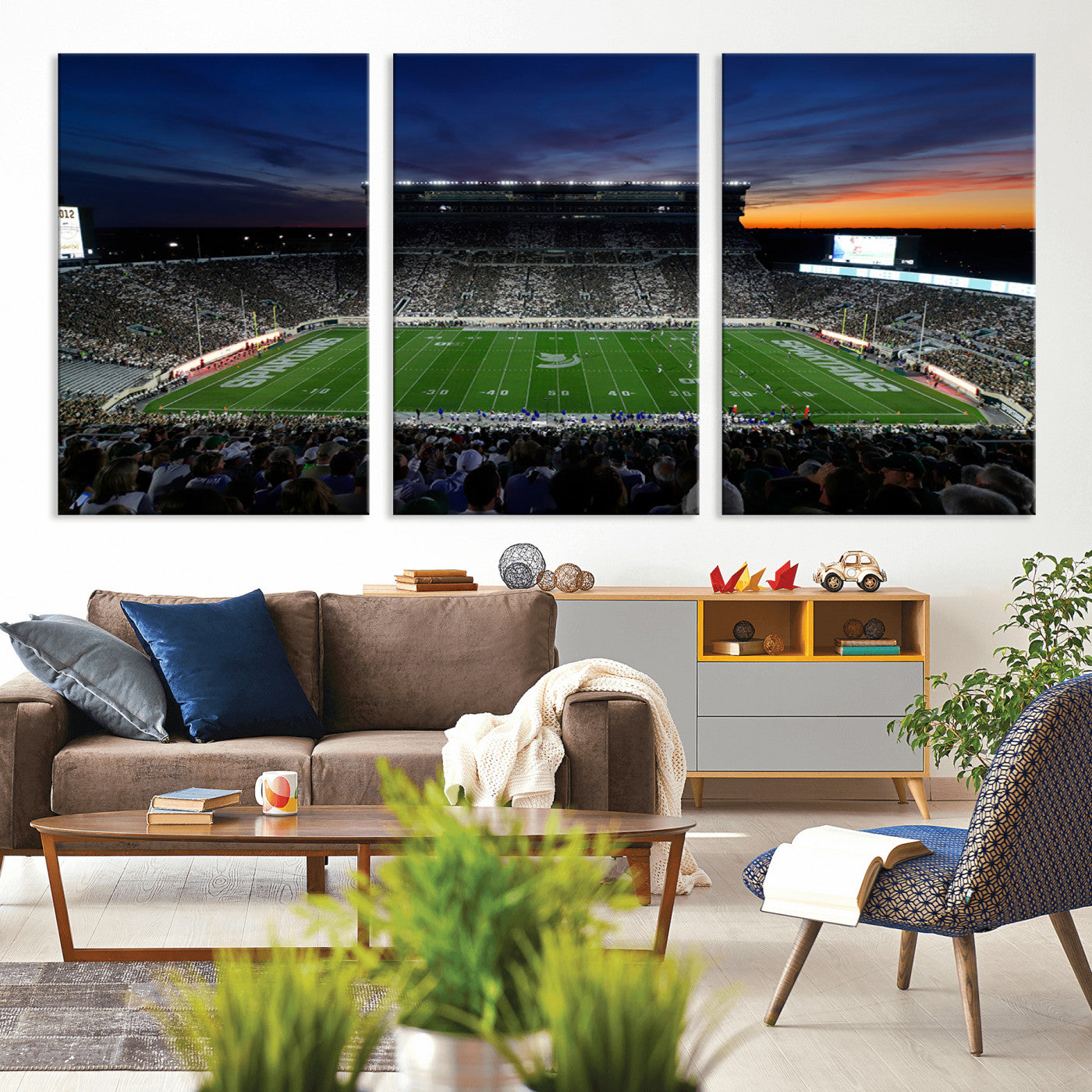 MGV-CV-60X30-3P - Michigan State Spartans Football Team Print - East Lansing Spartan Stadium Canvas Print