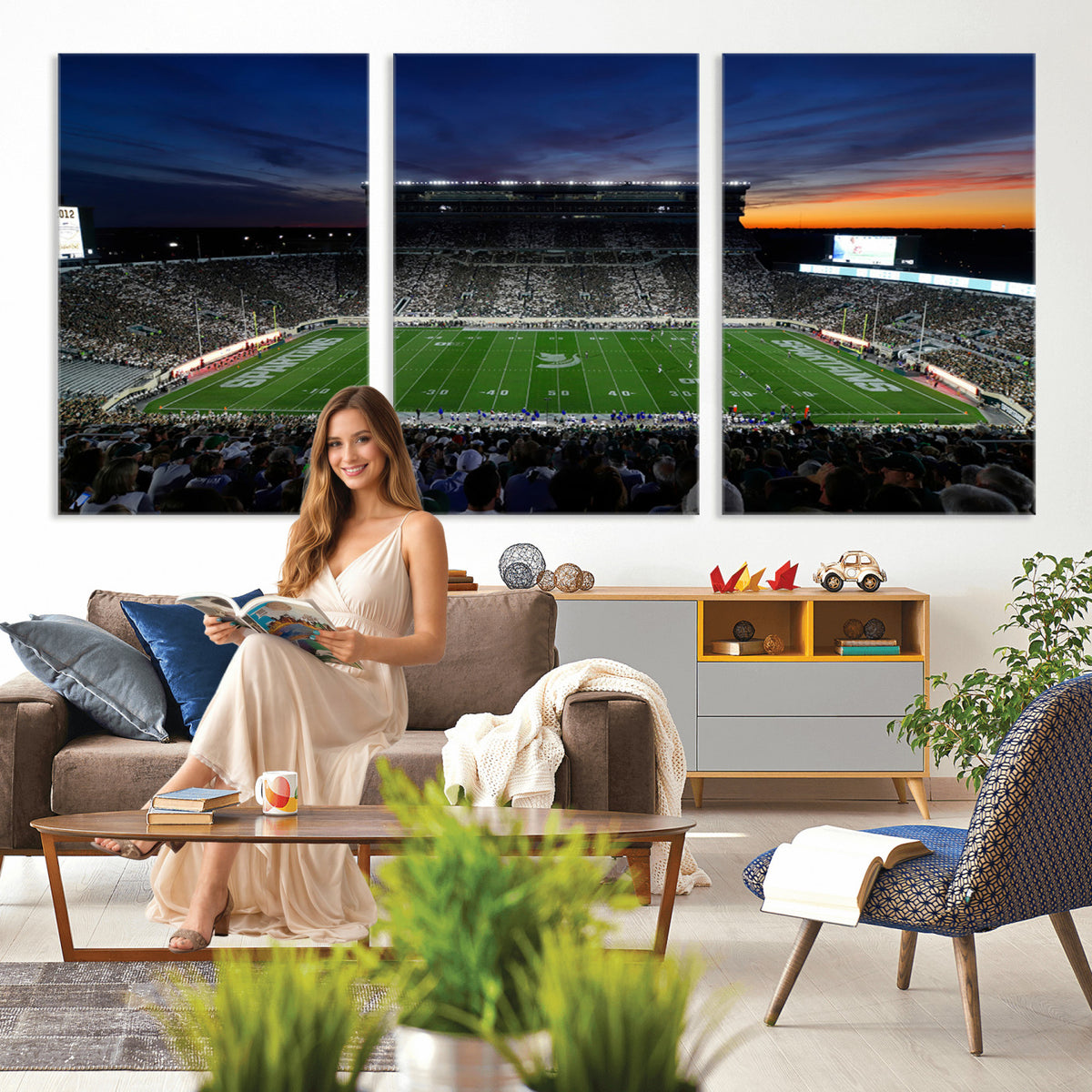 49074-PAN-FL-20X10 - Michigan State Spartans Football Team Print - East Lansing Spartan Stadium Canvas Print