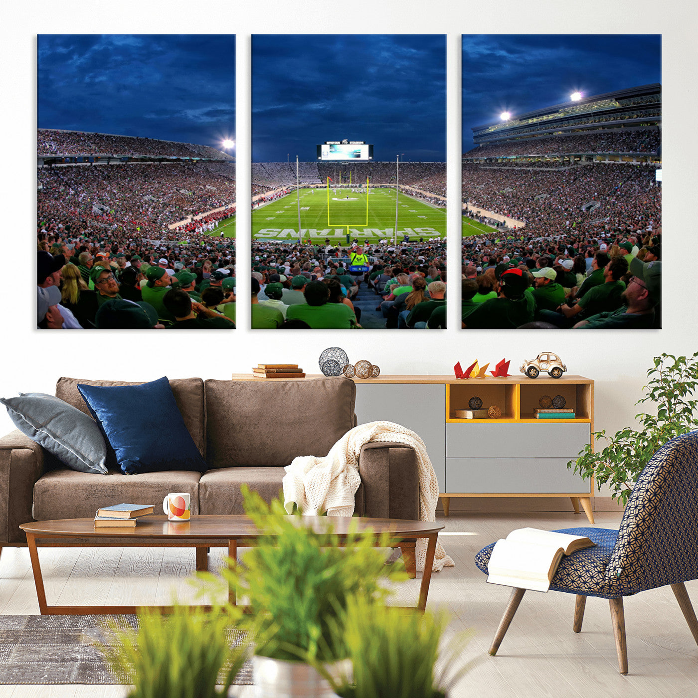 MGV-CV-60X30-3P - Michigan State Spartans Football Team Print - East Lansing Spartan Stadium Wall Art Canvas Print