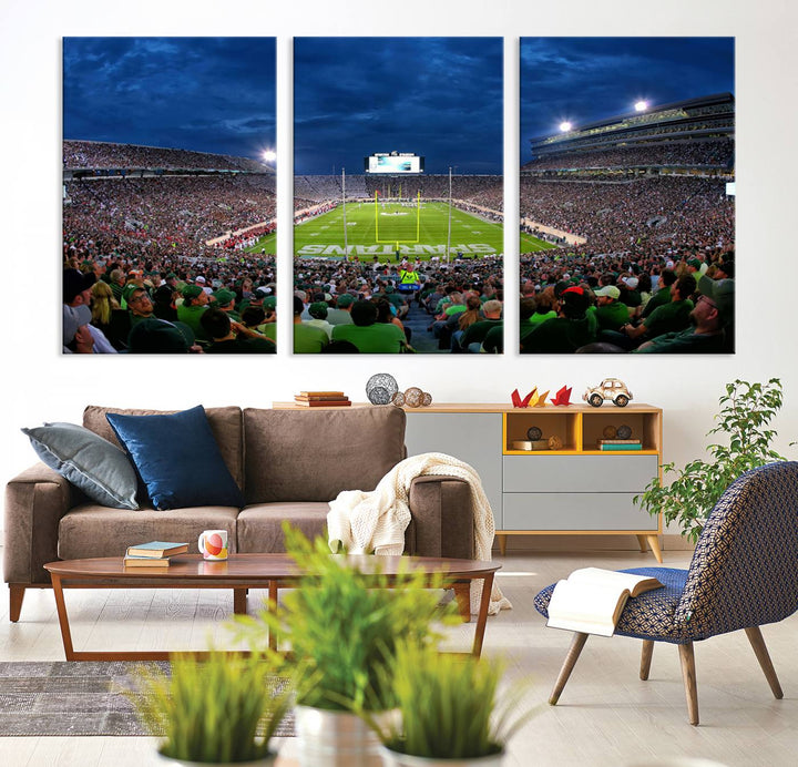 Michigan State Spartans Football Team Print - East Lansing Spartan Stadium Wall Art Canvas Print