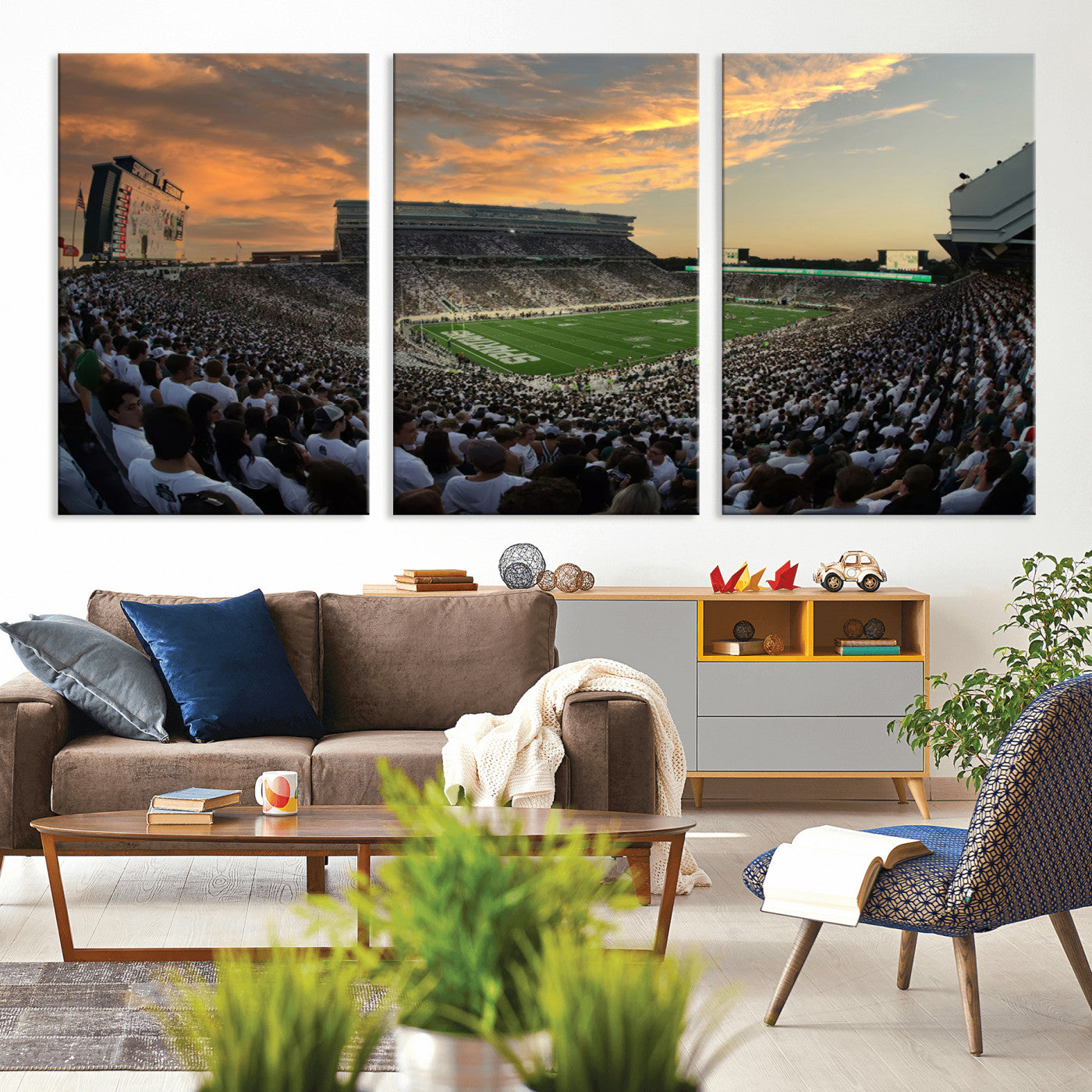MGV-CV-60X30-3P - Michigan State Spartans Football Team Print - East Lansing Spartan Stadium Wall Art Canvas Print