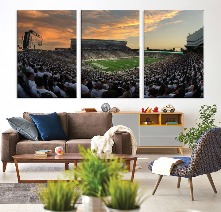 Michigan State Spartans Football Team Print - East Lansing Spartan Stadium Wall Art Canvas Print