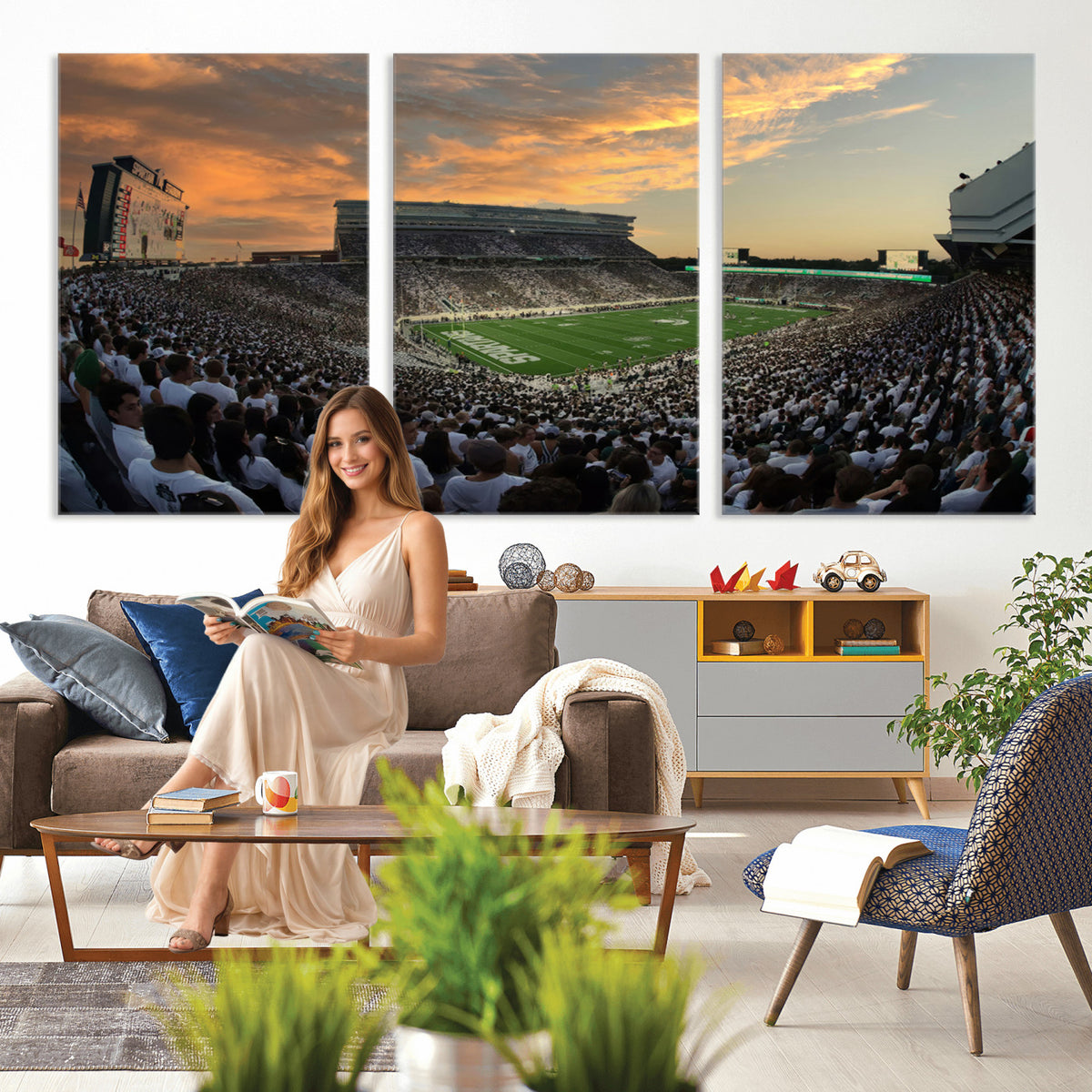 99155-PAN-FL-20X10 - Michigan State Spartans Football Team Print - East Lansing Spartan Stadium Wall Art Canvas Print