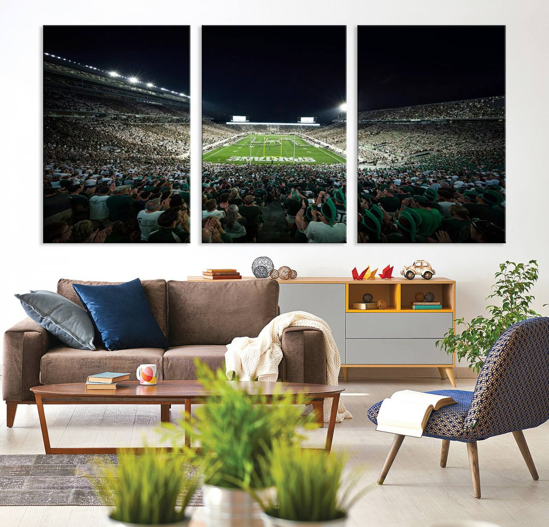 Michigan State Spartans Football Team Print - East Lansing Spartan Stadium Wall Art Canvas Print