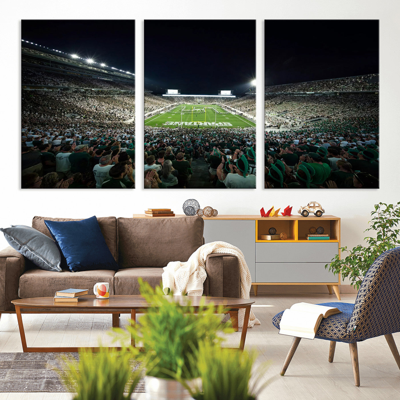 MGV-CV-60X30-3P - Framed Michigan State Spartans Football Team Print - East Lansing Spartan Stadium Wall Art Canvas