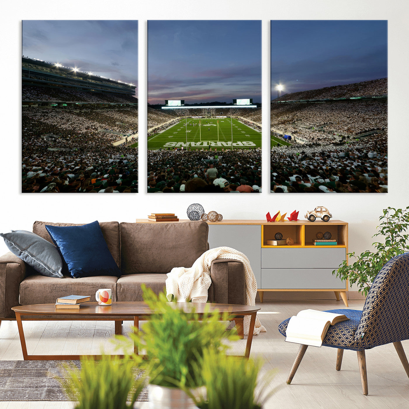 MGV-CV-60X30-3P - Michigan State Spartans Football Team Print - East Lansing Spartan Stadium Canvas Print