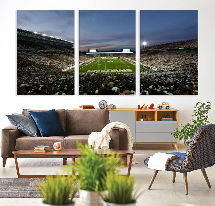 Michigan State Spartans Football Team Print - East Lansing Spartan Stadium Wall Art Canvas Print