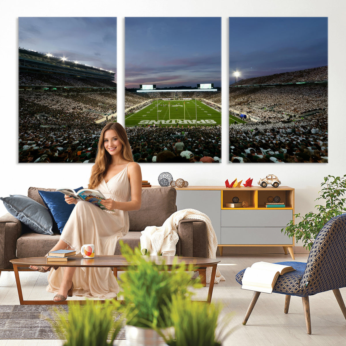 90831-PAN-FL-20X10 - Michigan State Spartans Football Team Print - East Lansing Spartan Stadium Canvas Print