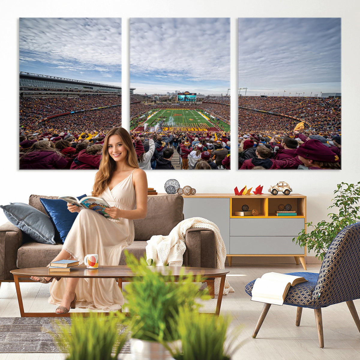 38459-PAN-FL-20X10 - University of Minnesota Golden Gophers Football Team Print - Minneapolis Huntington Bank Stadium Art