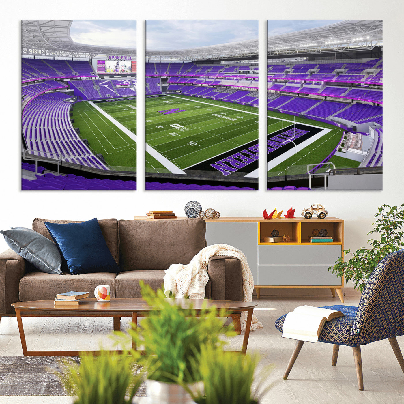 MGV-CV-60X30-3P - Northwestern University Wildcats Football Team Print - Evanston Ryan Field Wall Art Canvas Print