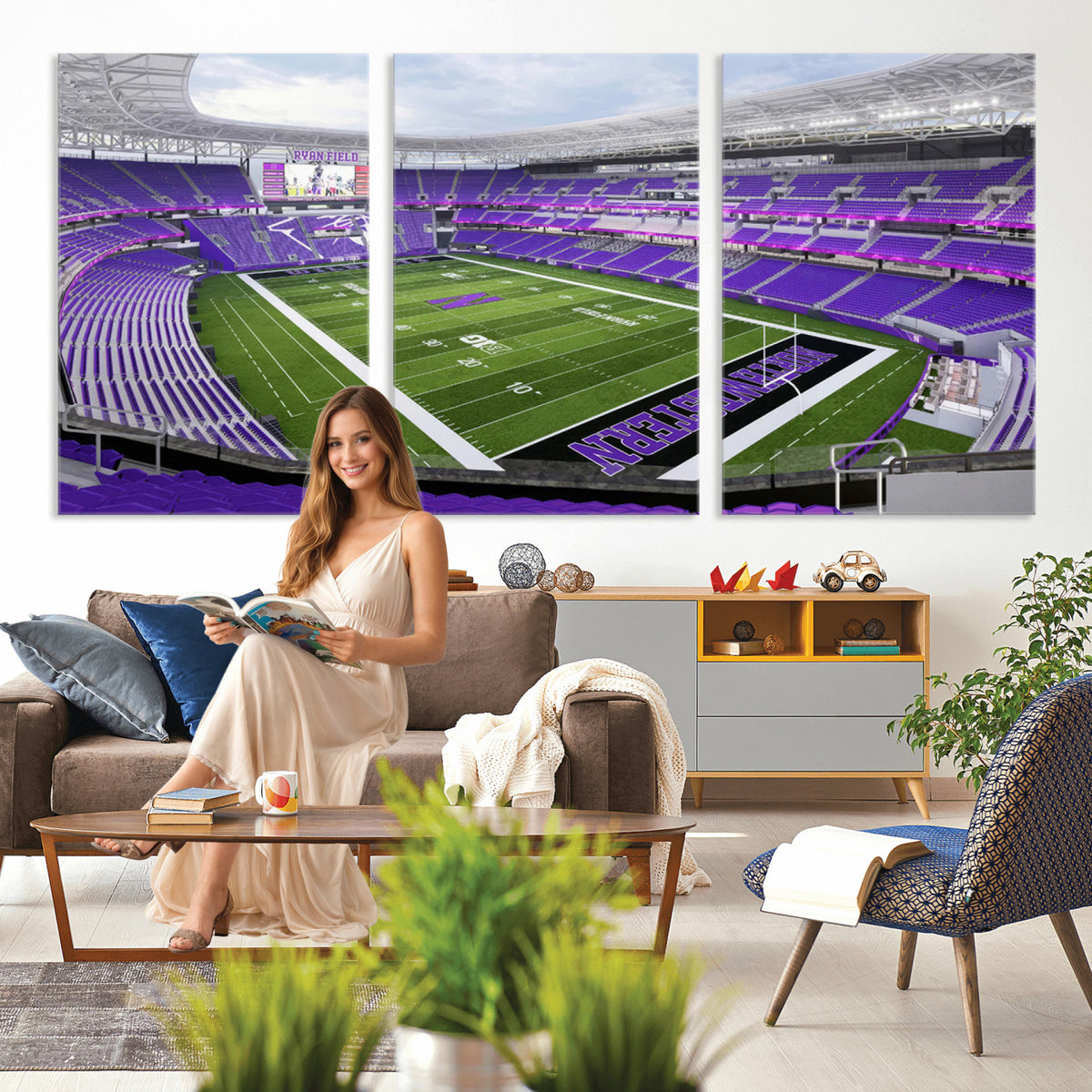 49190-MGV-CV-36X24 - Northwestern University Wildcats Football Team Print - Evanston Ryan Field Wall Art Canvas Print