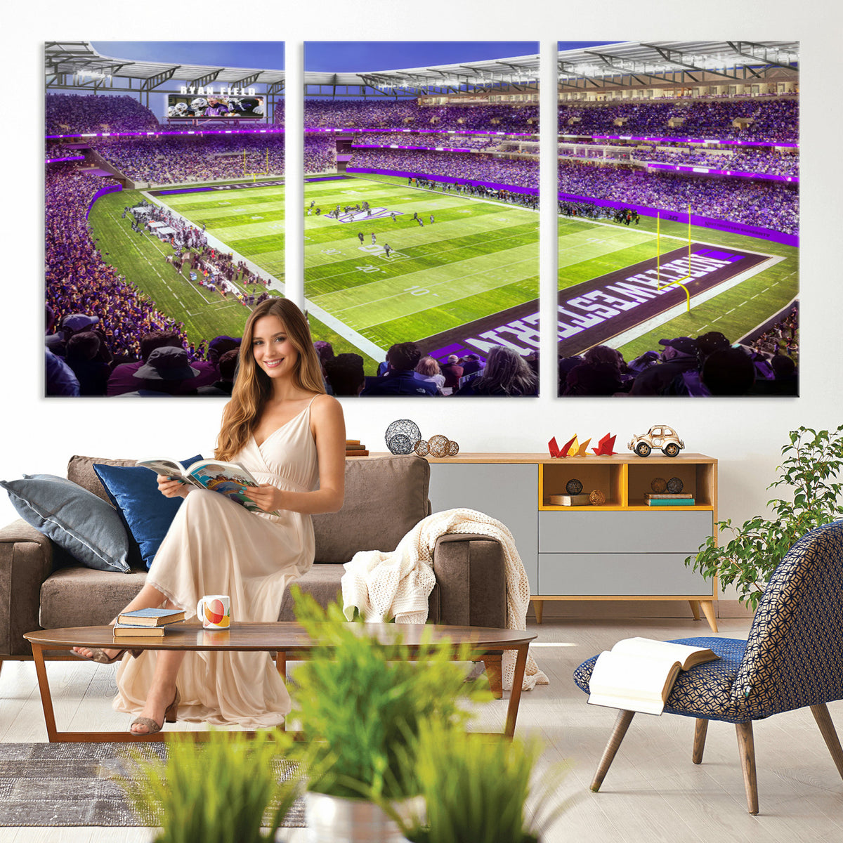 81245-MGV-CV-36X24 - Northwestern University Wildcats Football Team Print - Evanston Ryan Field Wall Art Canvas Print
