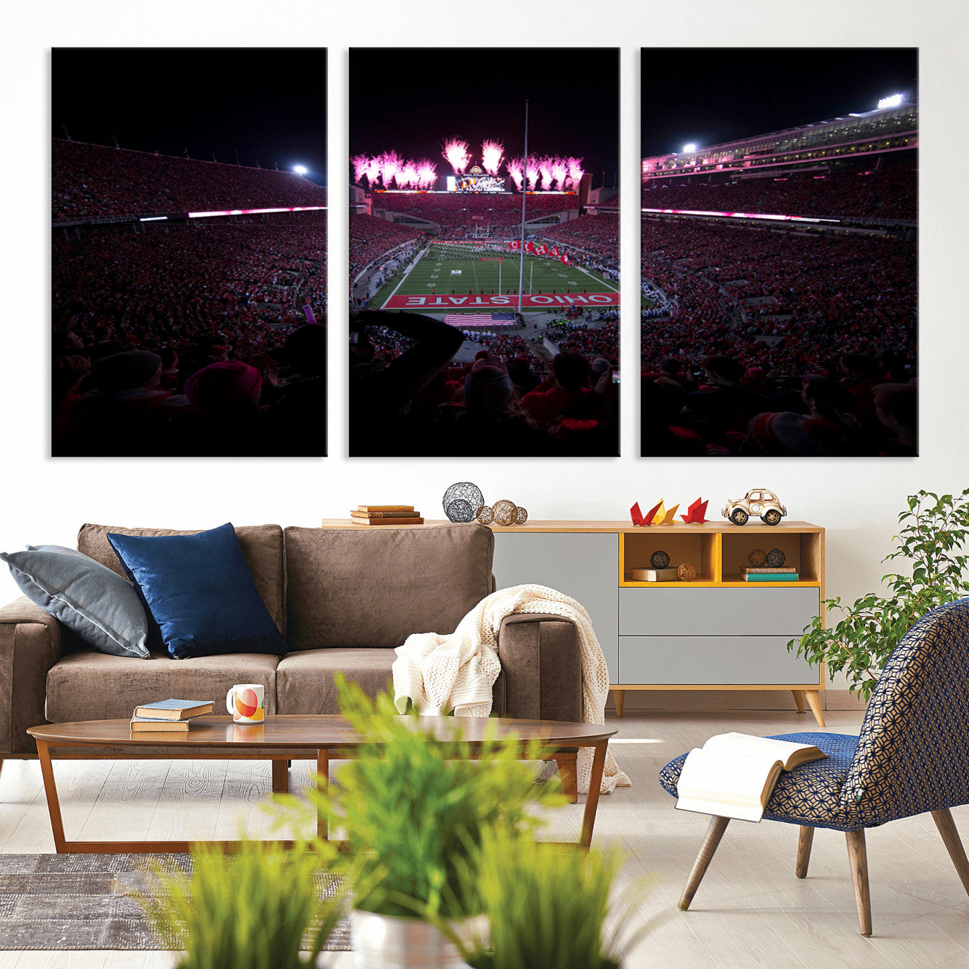 MGV-CV-60X30-3P - Ohio State University Buckeyes Football Team Print - Columbus Ohio Stadium Wall Art Canvas Print