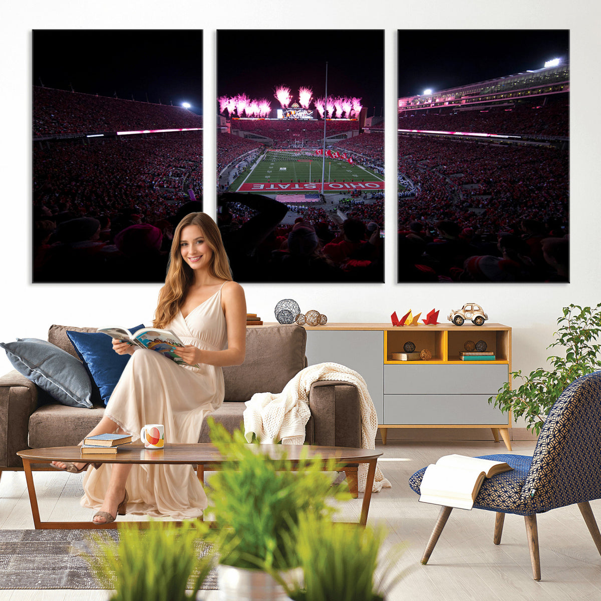 20483-PAN-FL-20X10 - Ohio State University Buckeyes Football Team Print - Columbus Ohio Stadium Wall Art Canvas Print