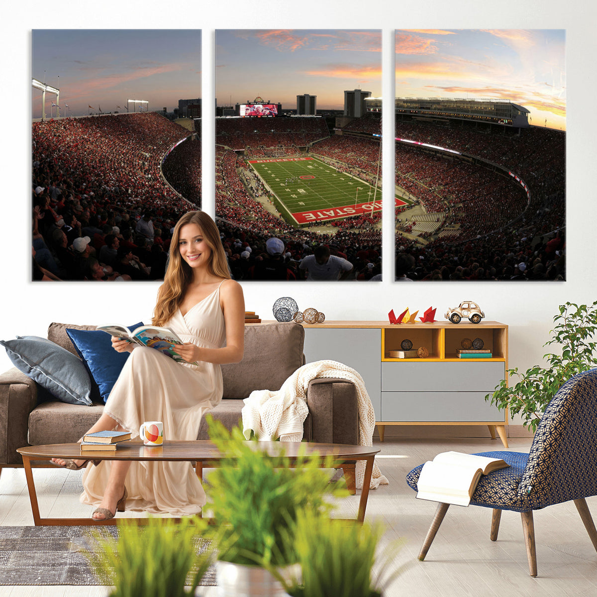 28825-PAN-FL-20X10 - Ohio State University Buckeyes Football Team Print - Columbus Ohio Stadium Wall Art Canvas Print