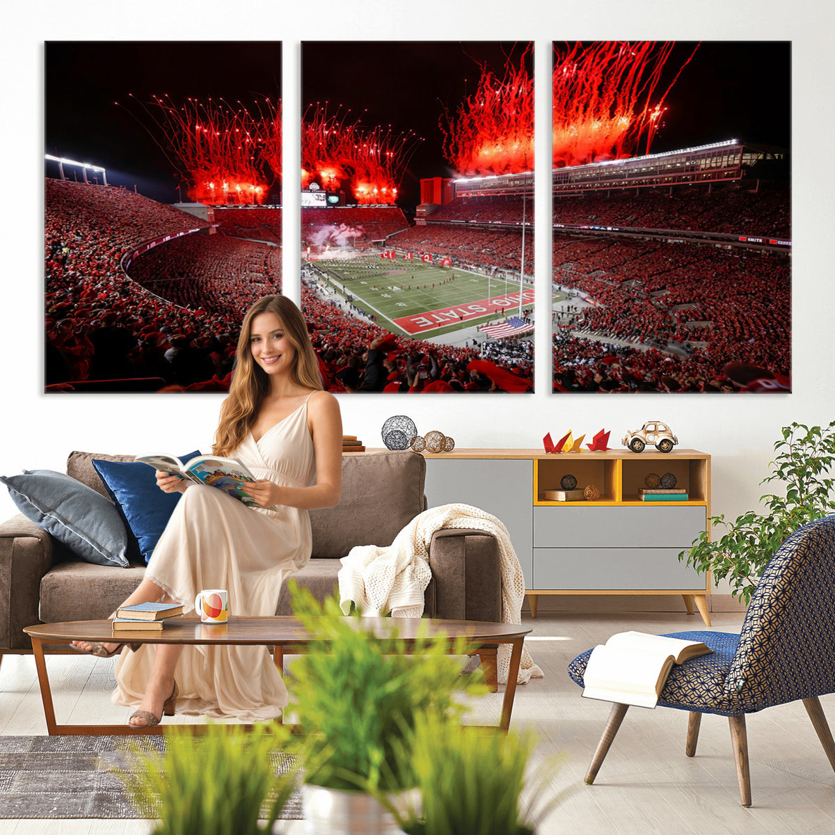 56909-PAN-FL-20X10 - Ohio State University Buckeyes Football Team Print - Columbus Ohio Stadium Wall Art Canvas Print